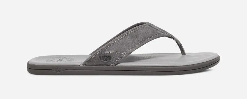 UGG® Seaside Leather Flip Flop for Men in Medium Grey, Size 6