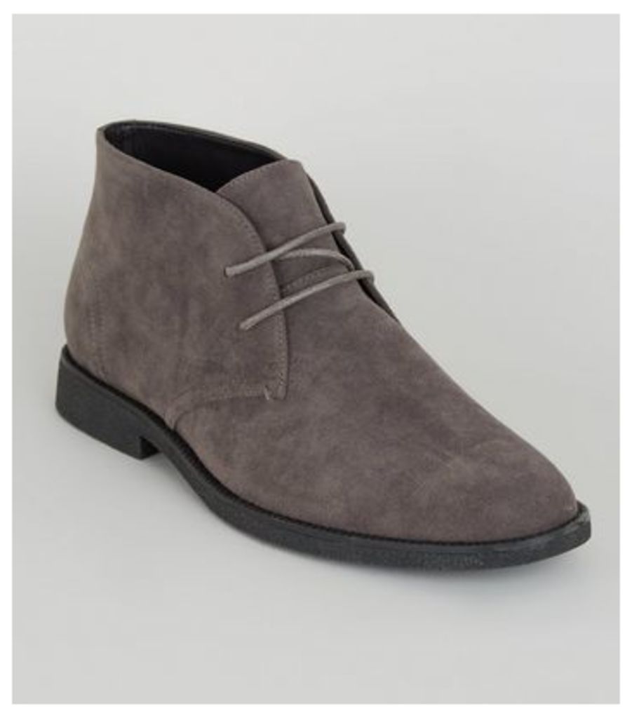 Men's Pale Grey Suedette Desert Boots New Look