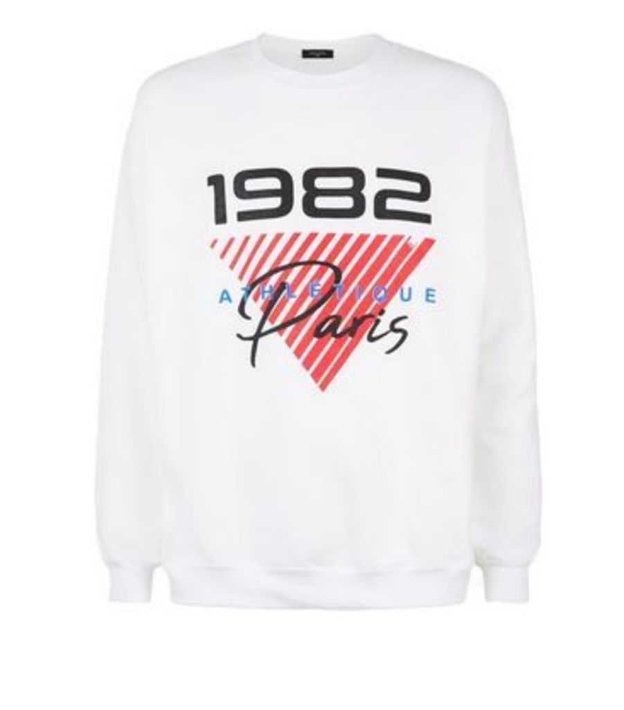 White 1982 Paris Slogan Oversized Sweatshirt New Look