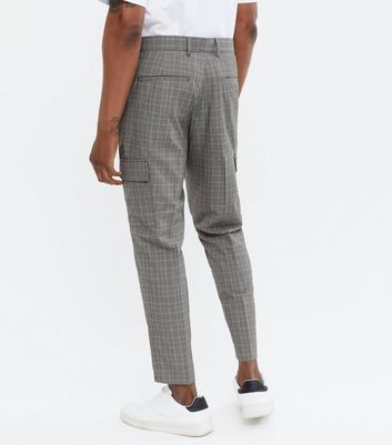 Men's Grey Check Tapered Cargo Trousers New Look