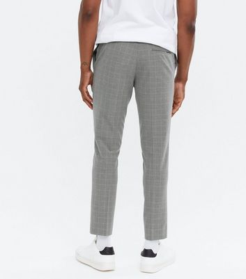 Men's Grey Grid Check Slim Trousers New Look