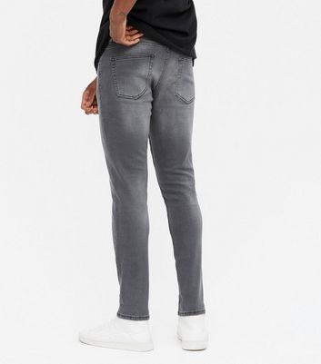 Men's Grey Washed Skinny Stretch Jeans New Look
