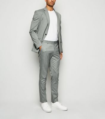 Men's Pale Grey Pinstripe Suit Trousers New Look
