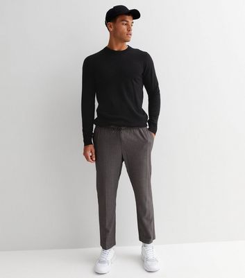Men's Grey Pinstripe Drawstring Slim Fit Trousers New Look