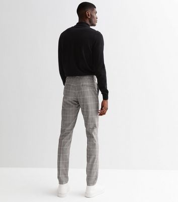 Men's Light Grey Check Skinny Suit Trousers New Look