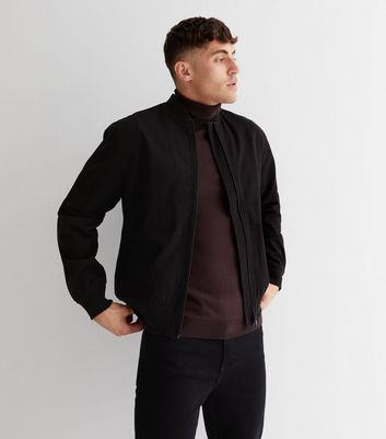 Men's Black Twill Bomber Jacket New Look