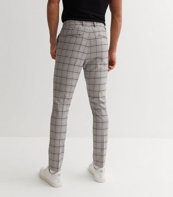 Men's Light Grey Check Skinny Trousers New Look