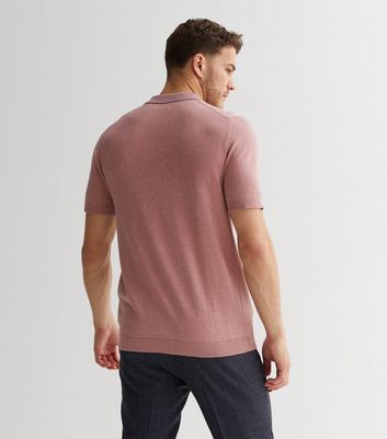 Men's Jack & Jones Deep Pink Knit Short Sleeve Polo Shirt New Look