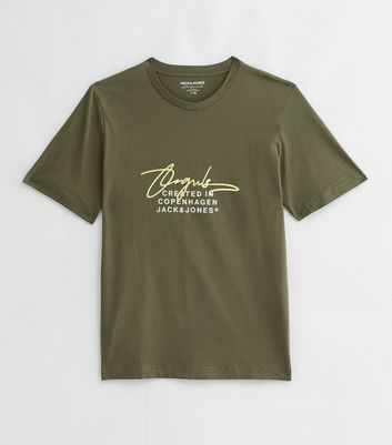 Men's Jack & Jones Khaki Cotton Jorsplash Logo T-Shirt New Look