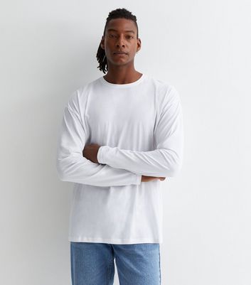 Men's White Cotton Long Sleeve T-Shirt New Look