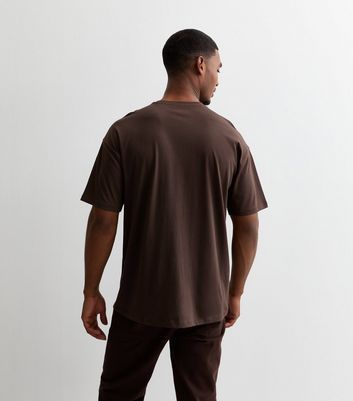 Men's Dark Brown Cotton Oversized T-Shirt New Look