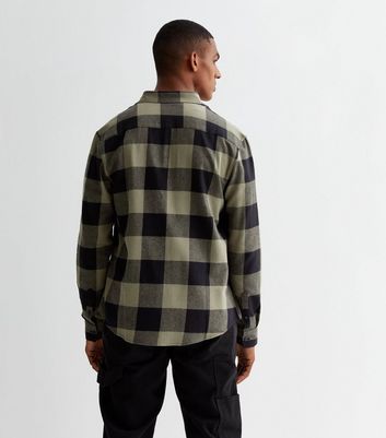 Men's Green Cotton Check Long Sleeve Relaxed Fit Shirt New Look