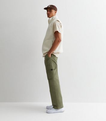 Men's Khaki Cargo Wide Leg Relaxed Fit Trousers New Look