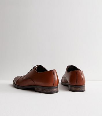 Men's Jack & Jones Dark Brown Leather Oxford Shoes New Look