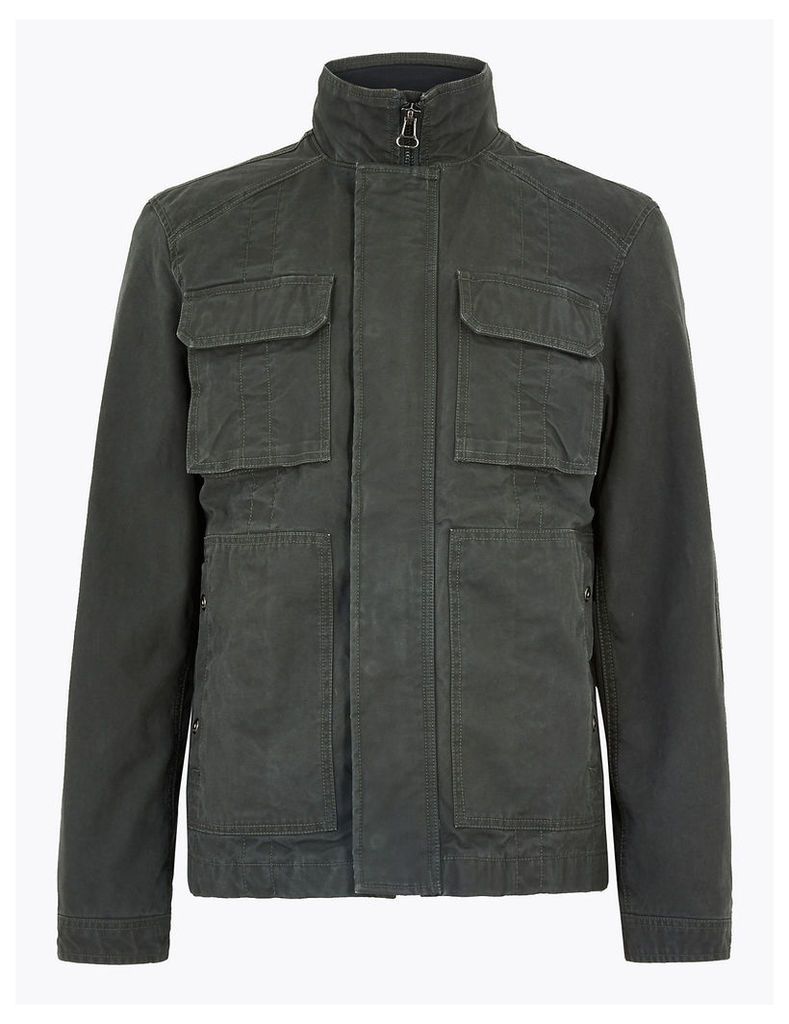 M&S Collection Washed Cotton Funnel Neck Utility Jacket