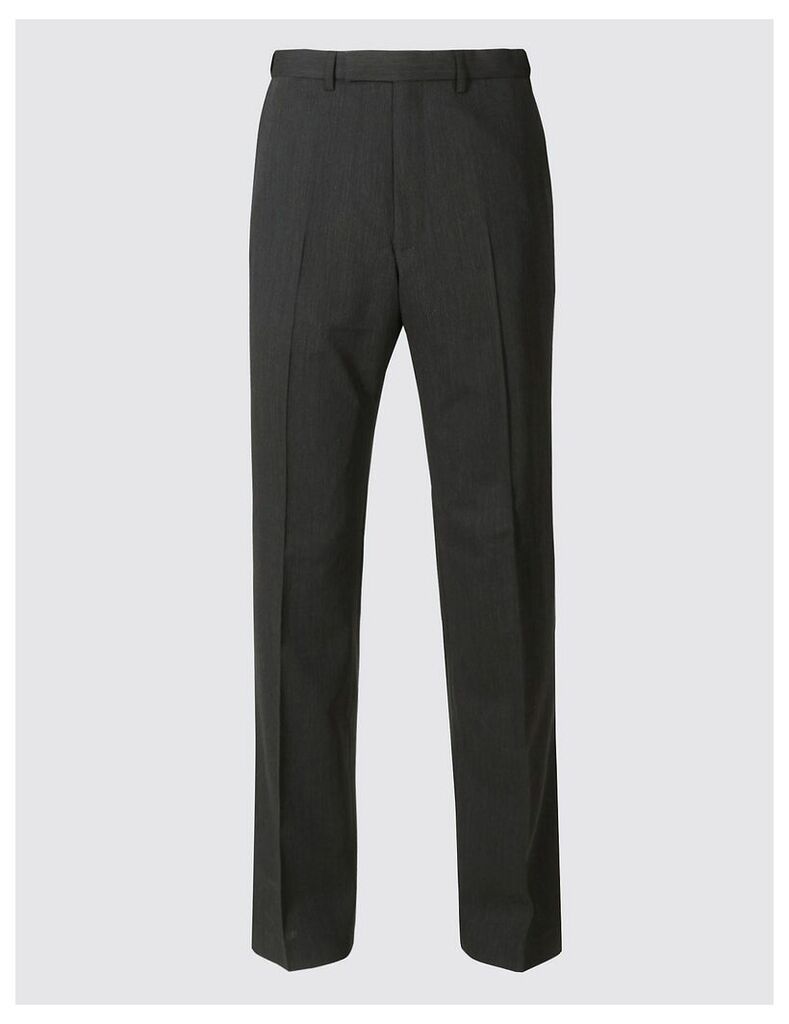 M&S Collection Charcoal Textured Regular Fit Trousers