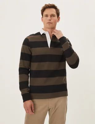 Mens Pure Cotton Striped Rugby Shirt