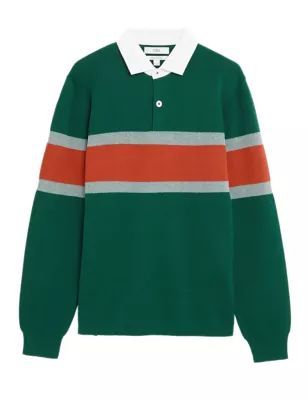 Mens Pure Cotton Striped Knitted Rugby Shirt