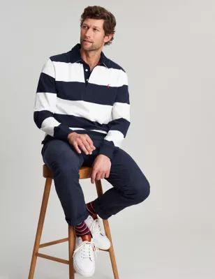 Mens Pure Cotton Striped Long Sleeve Rugby Shirt