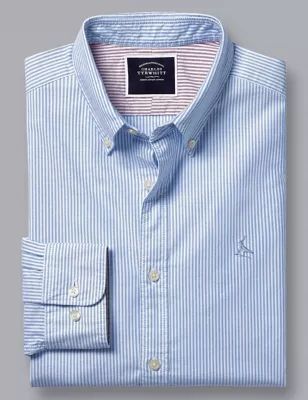 Mens Slim Fit Pure Cotton Striped Oxford Shirt