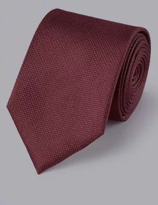 Mens Textured Pure Silk Tie, Red