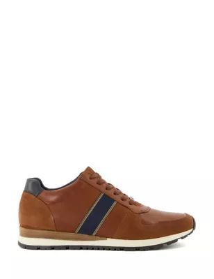 Mens Leather Lace Up Stripe Trainers