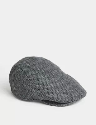 Mens Wool Blend Herringbone Flat Cap with Stormwear™