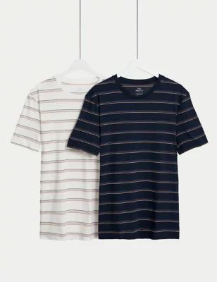Mens 2pk Pure Cotton Striped T-Shirts