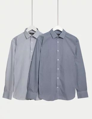 Mens 2pk Regular Fit Easy Iron Long Sleeve Shirts
