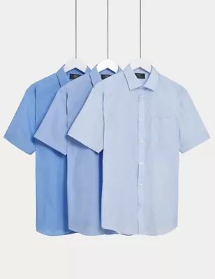 Mens 3pk Slim Fit Easy Iron Short Sleeve Shirts