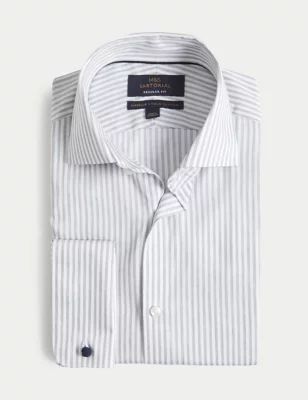 Mens Regular Fit Luxury Cotton Double Cuff Striped Shirt