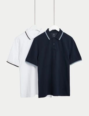 Mens 2pk Pure Cotton Tipped Polo Shirts