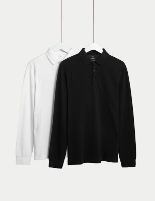 Mens 2pk Pure Cotton Long Sleeve Polo Shirts
