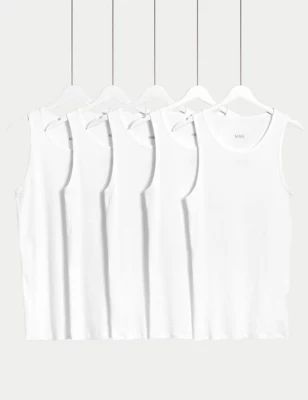 Mens 5pk Essential Cotton Sleeveless Vests