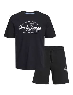 Mens Cotton Rich Loungewear Shorts and T-shirt Set