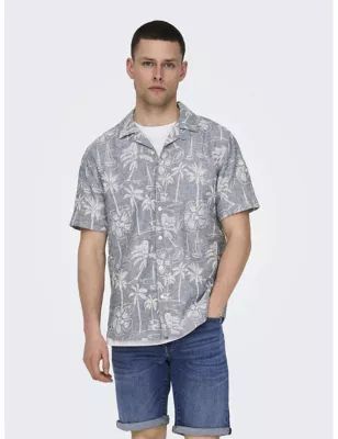 Mens Cotton Linen Blend Hawaiian Shirt