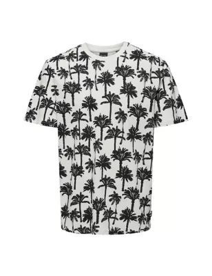Mens Cotton Rich Palm Print T-Shirt