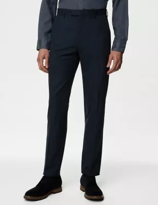Mens Textured Flat Front Stretch Trousers