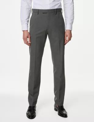 Mens Textured Flat Front Stretch Trousers