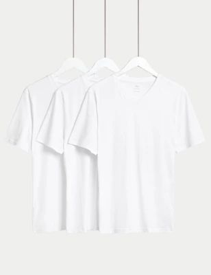 Mens 3pk Pure Cotton V-Neck T-Shirts