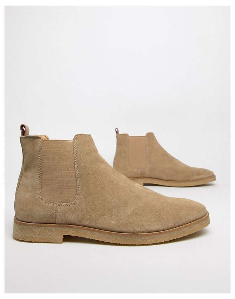 WALK London Hornchurch chelsea boots in stone suede-Brown