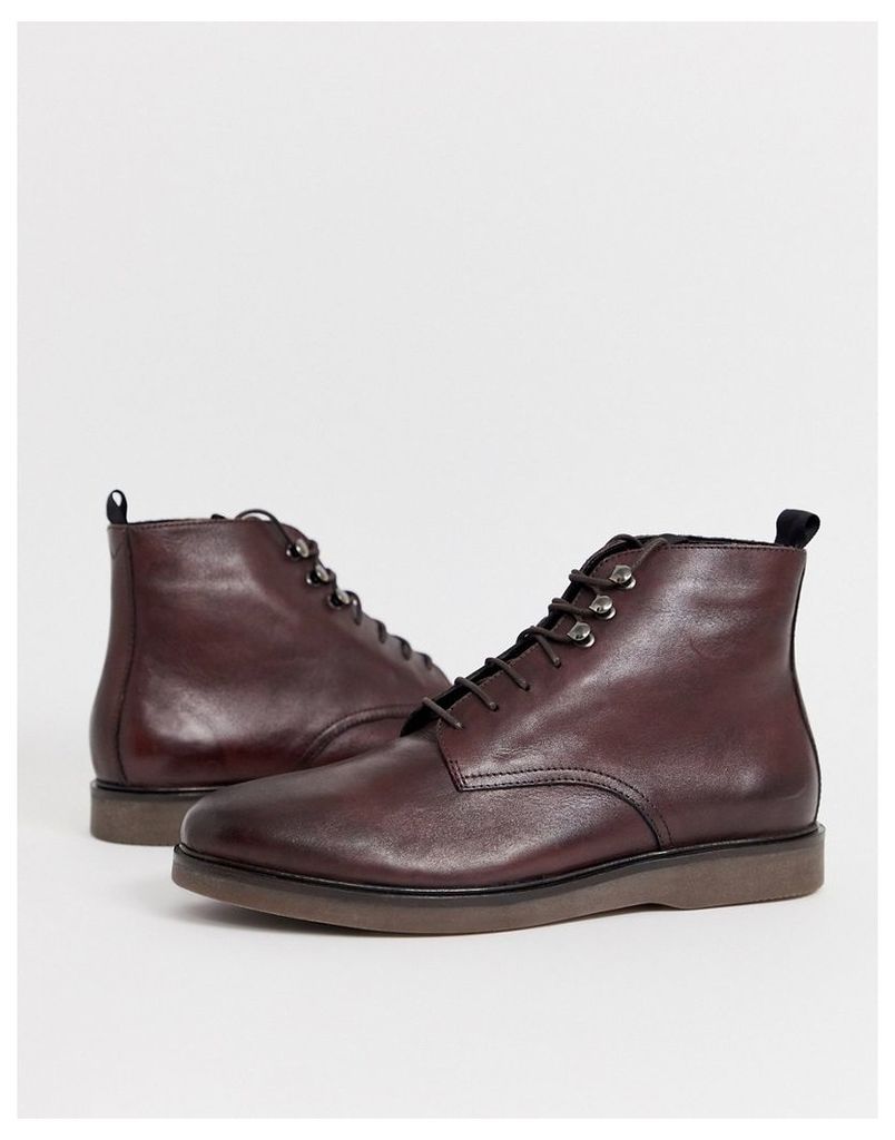 H By Hudson Battle lace up boots in burgundy leather-Red