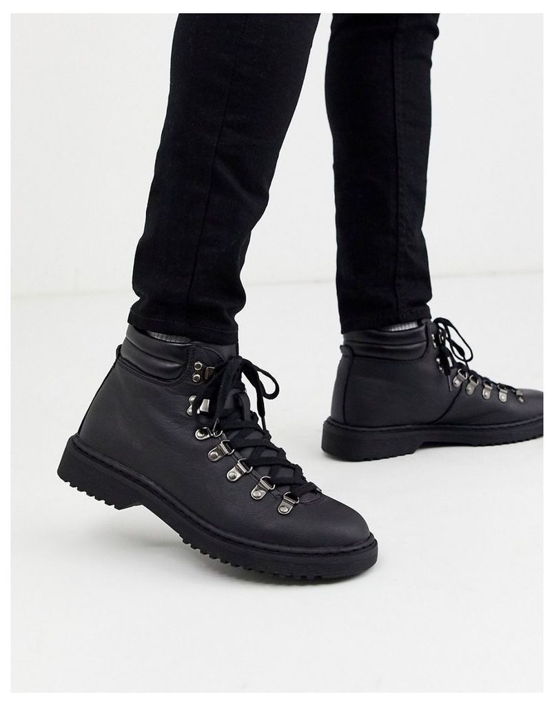 faux leather hiker boot in black