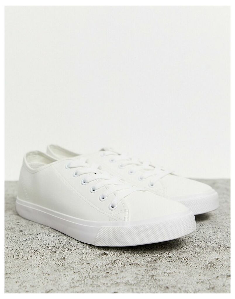 faux leather lace up plimsoll-White