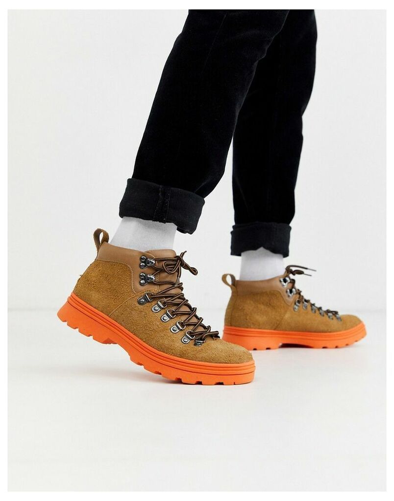 ASOS DESIGN hiker boots in tan suede with contrast chunky sole