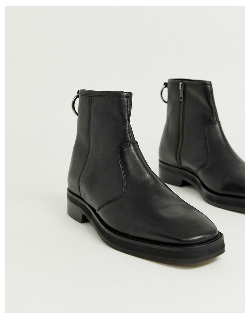 ASOS DESIGN chelsea boots in black leather with square toe and chunky sole