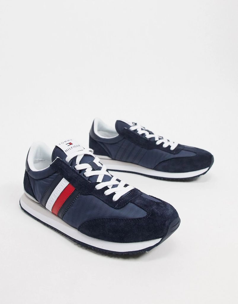 retro trainer in navy suede mix with side flag logo