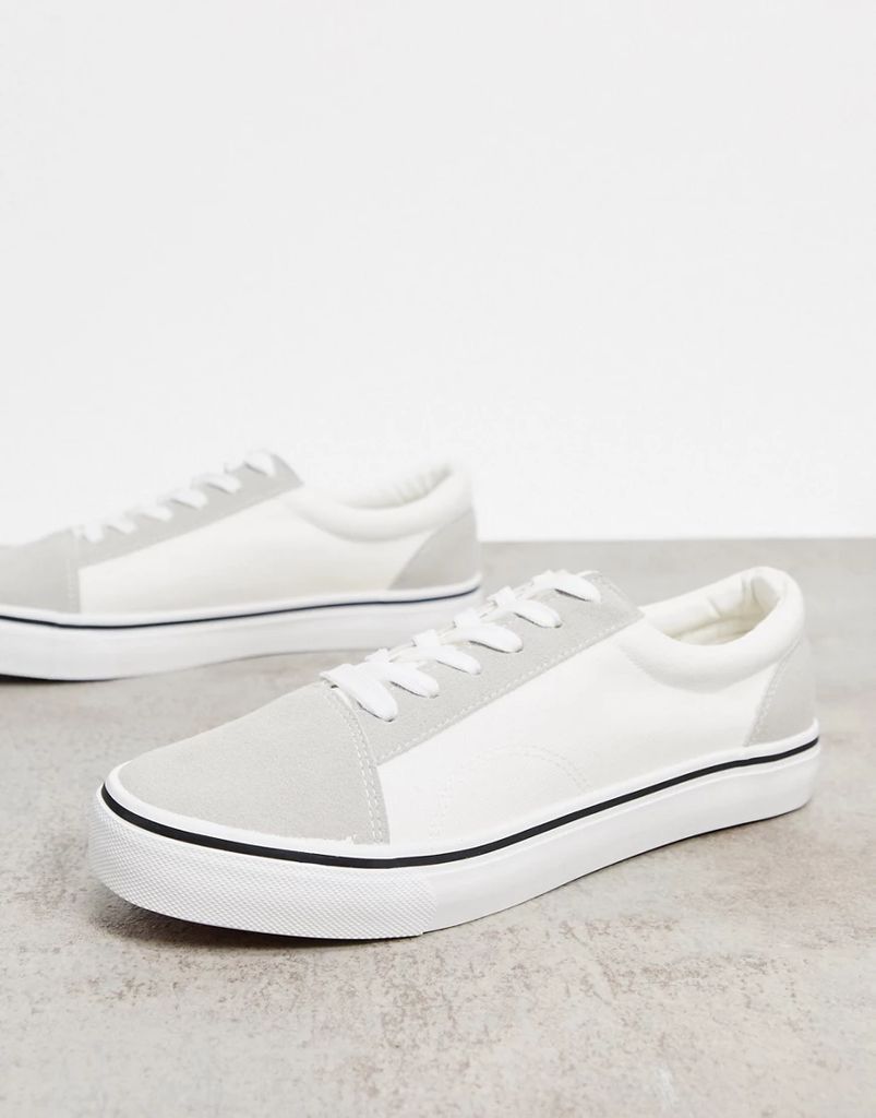Cotton On axell lace up plimsolls in white/grey