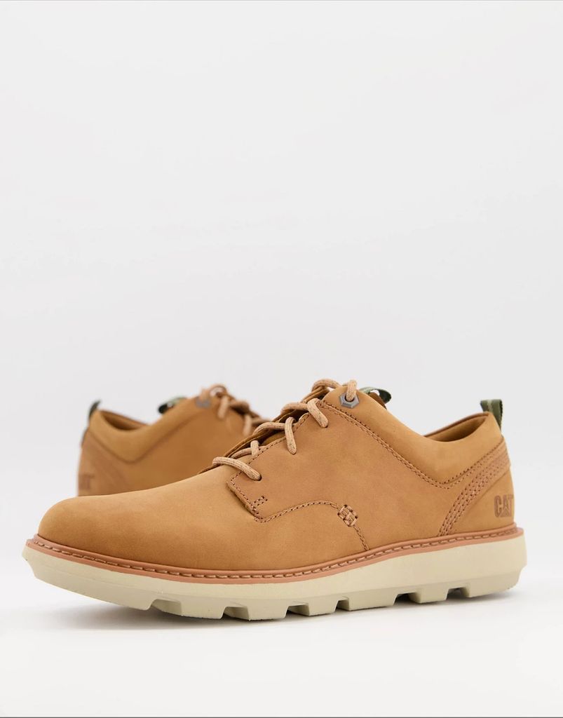 CAT brusk lace up low top shoes in tan leather-Brown