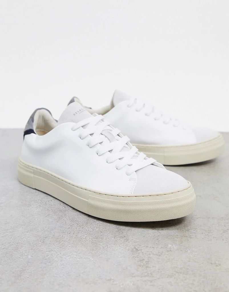 premium leather trainer with thick sole in white & vintage